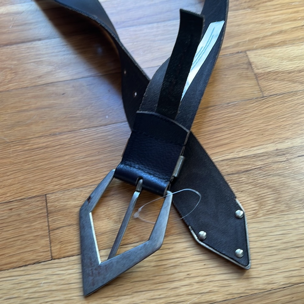 Free People Black Leather Belt with Silver Buckle - Picture 8 of 12